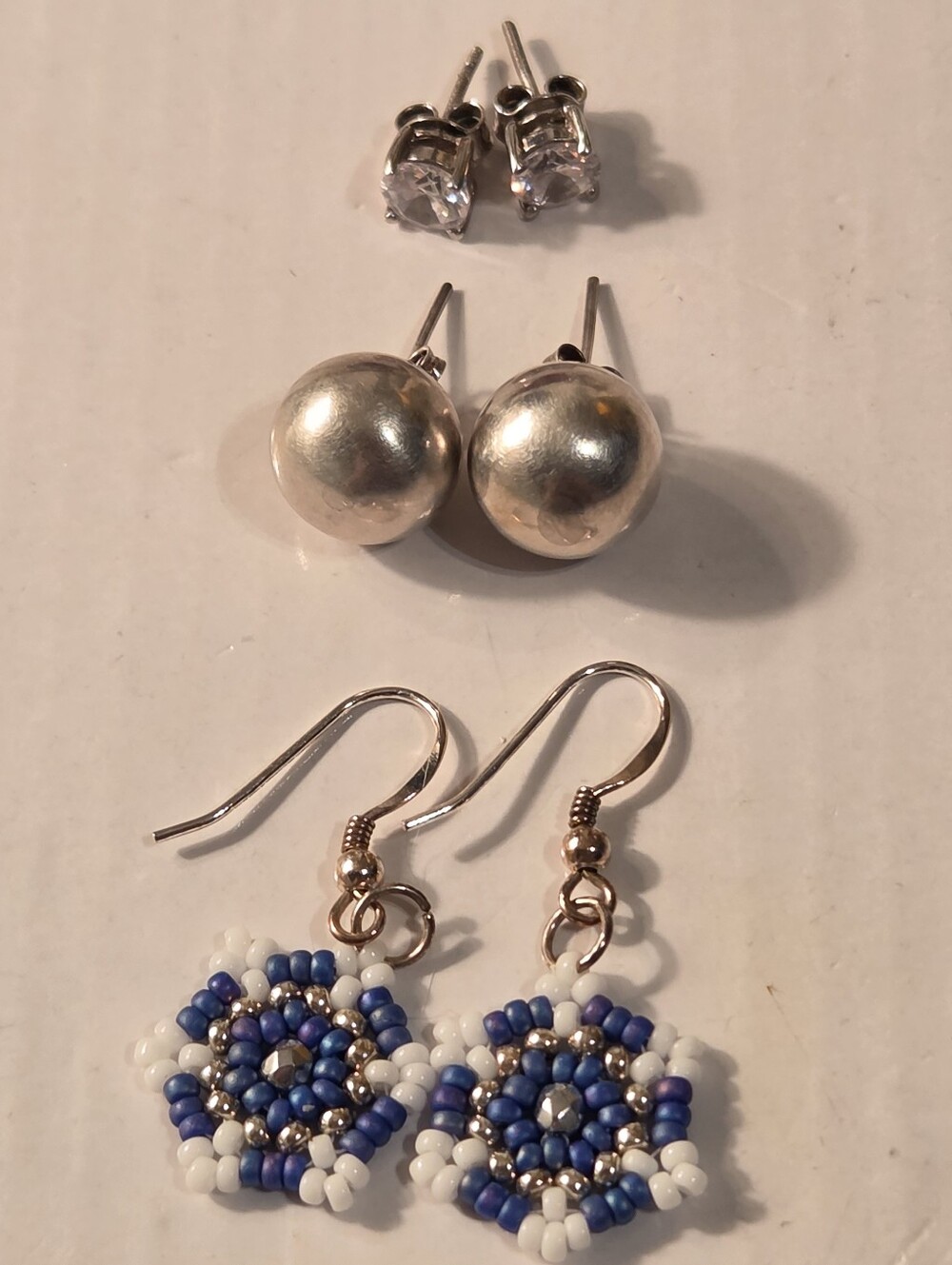 Sterling Silver 925 Earings Beaded,sz Drop Earrings Set -